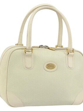 GUCCI Hand Bag Leather Ivory Gold Auth BA10073